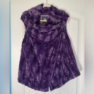 CHI BY CARLOS FALCHI FAUX FUR DRAPED VEST PLUM PURPLE - SIZE LARGE